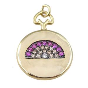 copper circle pendant pave zircon, fan, gold plated, approx 20mm