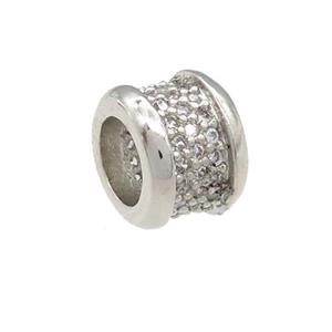 copper rondelle beads pave zircon, large hole, platinum plated, approx 10mm, 6mm hole