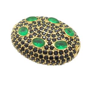 copper oval beads pave green zircon, gold plated, approx 20-25mm