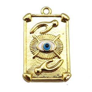 copper Tarot Card pendant with white enamel eye, hand, gold plated, approx 13-19mm