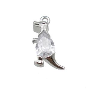 copper dragon pendant paved zircon, platinum plated, approx 9-12mm