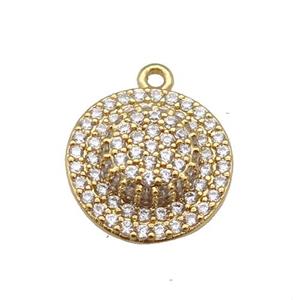 copper Cap charm pendant paved zircon, gold plated, approx 15mm