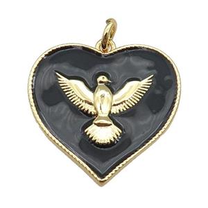 copper Heart pendant with black enamel, hawk, gold plated, approx 20-22mm