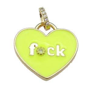 copper heart pendant paved zircon with yellow enamel, gold plated, approx 25mm