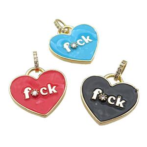 copper heart pendant paved zircon with enamel, gold plated, mixed, approx 25mm