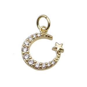 copper Moon pendant paved zircon, gold plated, approx 12mm