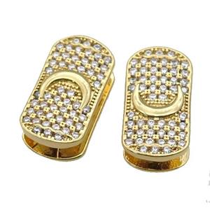 copper rectangle pendant pave zircon, moon, gold plated, approx 9-17mm