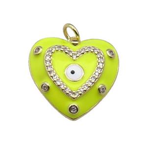 copper Heart pendant with yellow enamel, evil eye, gold plated, approx 19.5mm