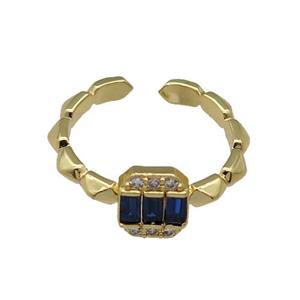 copper Ring paved darkblue zircon, gold plated, approx 7-8mm, 18mm dia