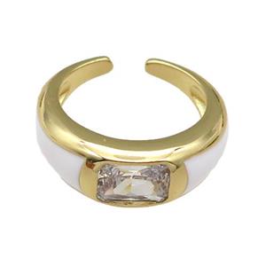 copper Ring paved zircon with white enamel, gold plated, approx 8mm, 18mm dia