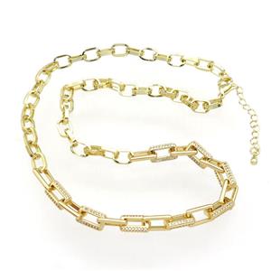 copper Necklace paved zircon, adjustable, gold plated, approx 6-11mm, 5-8mm, 41-46cm length