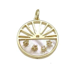 copper circle pendant pave shell, gold plated, approx 18mm dia