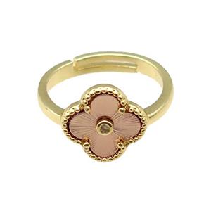 copper Clover Ring, adjustable, gold plated, approx 12mm, 18mm dia