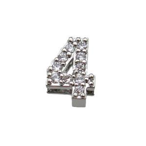 copper Number-4 Beads pave zircon, platinum plated, approx 8mm, 2-6mm hole