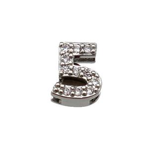 copper Number-5 Beads pave zircon, platinum plated, approx 8mm, 2-6mm hole