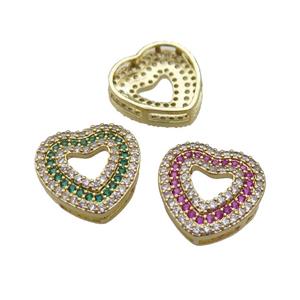 mix copper Heart pendant pave zircon, gold plated, approx 18mm