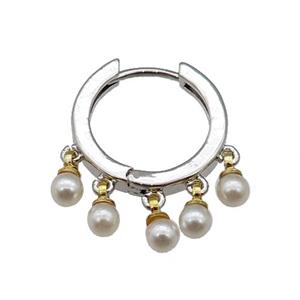 copper Hoop Earring with pearlized shell platinum plated, approx 4mm, 18mm dia