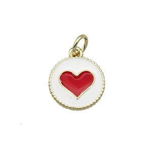 Copper Circle Hart Pendant White Enamel Gold Plated, approx 11.5mm dia