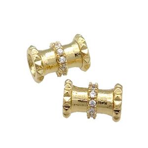 Copper Tube Beads Pave Zircon Large Hole Gold Plated, approx 5.5-8.5mm, 3mm hole