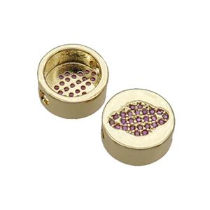 Copper Button Beads Pave Pink Zircon Planet Gold Plated, approx 11mm dia
