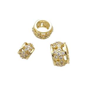 Copper Rondelle Beads Pave Zircon Large Hole Gold Plated, approx 7mm, 3mm hole