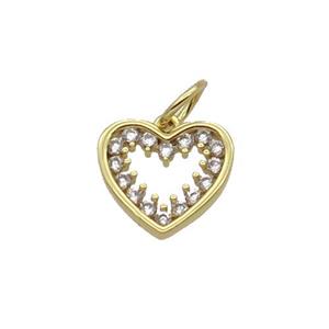 Copper Heart Pendant Pave Zircon Gold Plated, approx 11mm