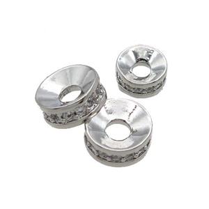 Copper Rondelle Beads Pave Zircon Platinum Plated, approx 6mm