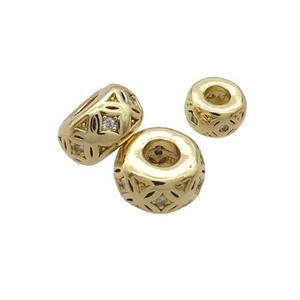 Copper Rondelle Spacer Beads Pave Zircon Gold Plated, approx 8mm