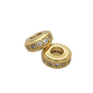 Copper Rondelle Spacer Beads Pave Zircon Gold Plated, approx 8mm