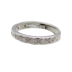 Copper Ring Pave Zircon Platinum Plated Adjustable, approx 18mm dia