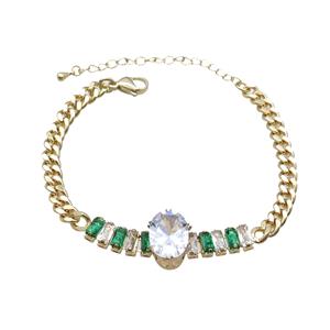 Copper Chain Bracelet Pave Crystal Glass Gold Plated, approx 10-15mm, 5mm, 17-22cm length