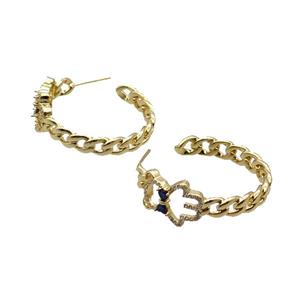 Copper Stud Earring Pave Zircon Gold Plated, approx 13-17mm, 6mm, 34mm dia