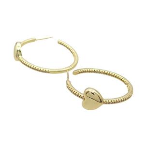 Copper Heart Stud Earring Gold Plated, approx 11mm, 35mm dia