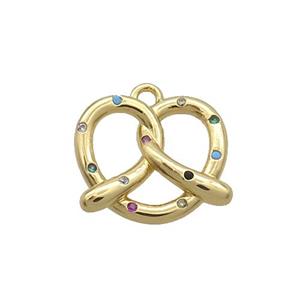 Copper Heart pendant Pave Zircon Gold Plated, approx 12-13.5mm