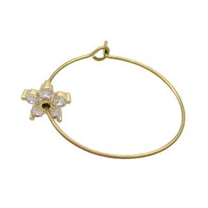Copper Hook Earring Pave Zircon Flower Gold Plated, approx 8mm, 25mm dia