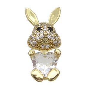 Copper Rabbit Pendant Pave Zircon Clear Crystal Gold Plated, approx 11-25mm