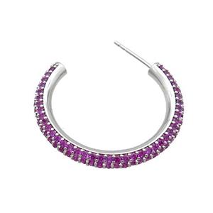 Copper Stud Earring Pave Hotpink Zircon Platinum Plated, approx 30mm