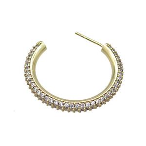 Copper Stud Earring Pave Zircon Gold Plated, approx 30mm