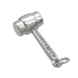 Copper Hammer Charm Pendant Pave Zircon Platinum Plated, approx 10-20mm
