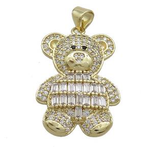 Copper Bear Pendant Pave Zircon Gold Plated, approx 20-25mm