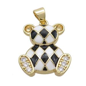 Copper Bear Pendant Pave Zircon White Black Enamel Gold Plated, approx 20mm
