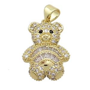 Copper Bear Pendant Pave Zircon Gold Plated, approx 16-19mm