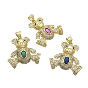 Copper Bear Pendant Pave Zircon Gold Plated Mixed, approx 15-21mm