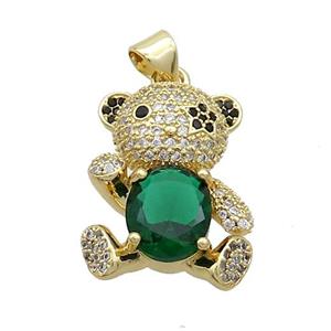 Copper Bear Pendant Pave Zircon Gold Plated, approx 24-25mm