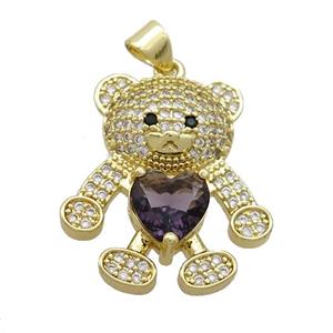 Copper Bear Pendant Pave Zircon Gold Plated, approx 16-22mm