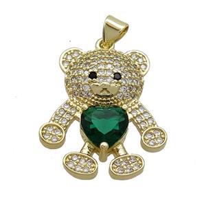 Copper Bear Pendant Pave Zircon Gold Plated, approx 16-22mm