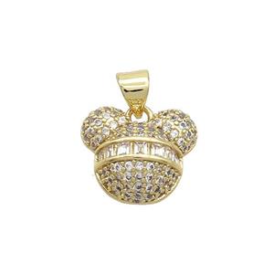 Copper BearHead Pendant Pave Zircon Gold Plated, approx 13-15mm