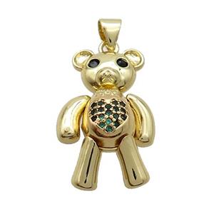 Copper Bear Pendant Pave Green Zircon Gold Plated, approx 18-25mm
