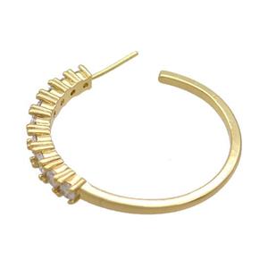 Copper Stud Earrings Pave Zircon Gold Plated, approx 35mm