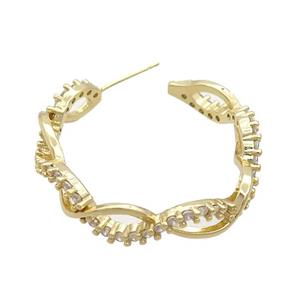 Copper Stud Earrings Pave Zircon Gold Plated, approx 7mm, 34mm